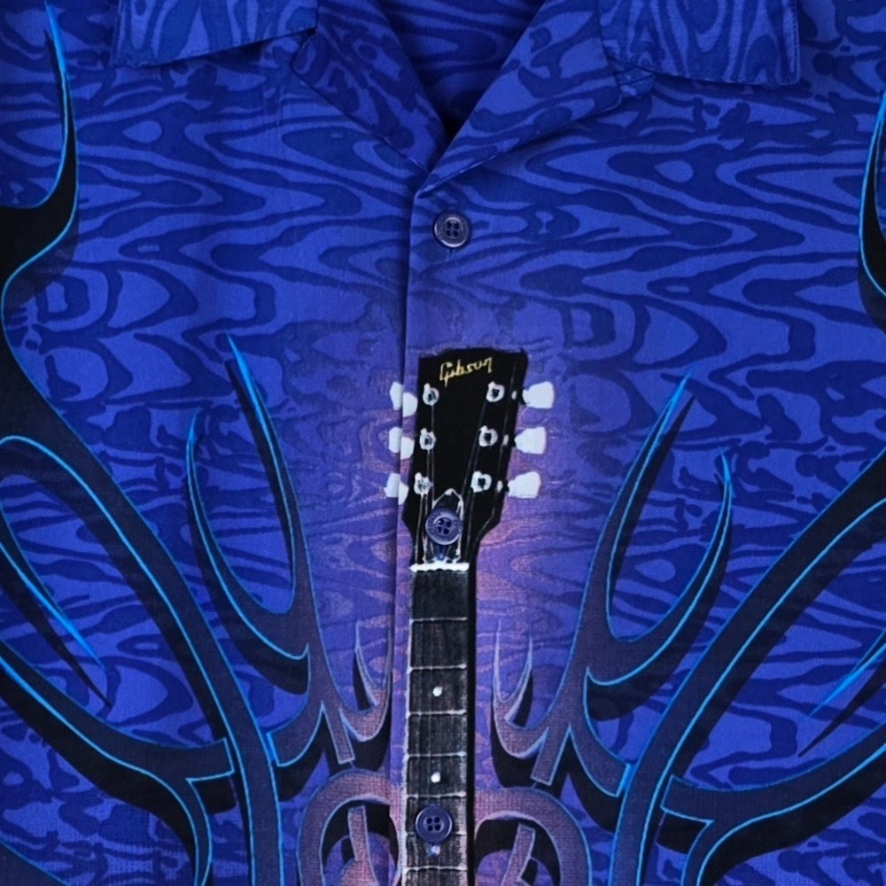 Gibson Tour Wear Dragonfly Shirt XL Blue White SG Guitar Tribal Flame Rock Mens - Picture 8 of 16
